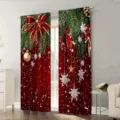 Red festive Christmas curtains with pine needles and snowflake prints - CL-003 / 55x150cm(两片)