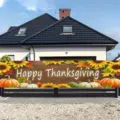 Outdoor Happy Thanksgiving banner with pumpkin and sunflower autumn party garden decor - Thanksgiving Sunflower Style (SHF-003) / 30x120cm