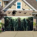 Large Halloween garage door banner with scary zombie horde design for outdoor decor - Zombie Group (CK-004) / 150x100cm
