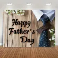 Sfondo fotografico festa del papà con trama legno e cravatta per decorazioni - Stile Camicia e Cravatta (SBJ-004) / 95x75cm / Blu