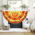 Semicircular Thanksgiving bunting with pumpkin and sunflower harvest pattern decoration - Harvest Pumpkin Sunflower Style (SXQ-004) / 37.5x75cm