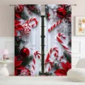 Festive Christmas curtain set featuring red ornaments and candy cane patterns for home - CL-005 / 55x150cm(两片)