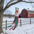 Festive Christmas snowman windsock outdoor hanging decoration with red and green ribbons for yard - Snowman Family Pattern (FT-003) / 10x100cm