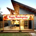 Grande striscione Happy Thanksgiving per esterni con zucca e foglie d'acero - Stile Tacchino del Ringraziamento (SHF-005) / 30x120cm