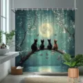Whimsical cats under full moon shower curtain with cherry blossoms digital print decor - Single Shower Curtain 90x180cm / Four Cats under the Moon (YL-003)