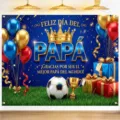 Sfondo spagnolo per la Festa del Papà con corona palloncini calcio e regali blu - Stile Spagnolo (SBJ-006) / 95x75cm