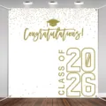 White and gold 2026 graduation party backdrop with Congratulations text - Graduation Greeting (SBJ-002) / 95x75cm / White