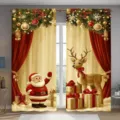 Festive Christmas curtains featuring classic Santa Claus and reindeer holiday design - DACL011 / 70x100cm(两片)