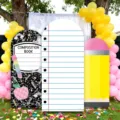 Arched backdrop covers set with back to school pencil and notebook designs for parties - 65x150cm 80x180cm 50x120cm / Polyester