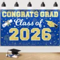 Blue and gold Class of 2026 graduation backdrop for high school and college party - SBJ-005 Style