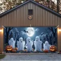 Banner grande para puerta de garaje de Halloween con fantasmas lindos y calabazas decor - Fantasmas Lindos (CK-008) / 150x100cm