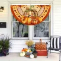 Thanksgiving semicircular pleated fan flag with pumpkin pattern for porch decoration - Pumpkin Plaid Style (SXQ-007)