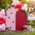 Erdbeer- und rote Bogen-Hintergrundabdeckungen für Geburtstags- und Babyparty-Dekorationen - Erdbeere Gänseblümchen (GX-009)