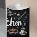 Écran en tissu pour lavabo de salle de bain avec motifs de cuisine et café illustrés - 140x82cm / X-001 Ustensiles de Cuisine Noirs Dessinés à la Main