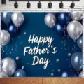 Sfondo fotografico blu per la festa del papà con decorazioni di palloncini argento - SBJ-009 / 95x75cm