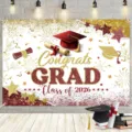 Abschluss Hintergrund Banner Klasse 2026 rot gold Party Fotografie Dekoration Zubehör - Rot-goldener Hintergrundstil (SBJ-002) / 95x75cm