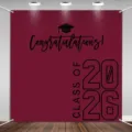 Bourgondische afstudeerachtergrond 2026 met tekst felicitaties voor feestversiering - Afstudeerfeest (SBJ-005) / 95x75cm / Donker Wijnrood