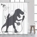 Witziger Duschvorhang mit Dinosaurier und Katze Motiv wasserdicht fuer Badezimmer - Einzelner Duschvorhang 90x180cm / Muster YL-001
