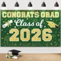 Green and gold Class of 2026 graduation backdrop for high school and college parties - SBJ-003 Style / 95x75cm