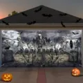 Halloween Garagentorbanner mit gruseligen Skeletten in einer Friedhofsszene - Skelett-Armee-Stil (CK-011) / 150x100cm