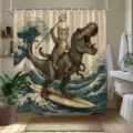 Witziger Dinosaurier Katze Duschvorhang Polyester wasserdichter Badezimmer Vorhang Dekoration - Einzelner Duschvorhang 90x180cm / Muster YL-004