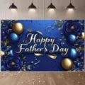 Sfondo fotografico blu Festa del Papà con rose 3D e palloncini d'oro decorativi - SBJ-010 / 95x75cm