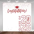 Rode en witte Class of 2026 afstudeerfeest achtergrond voor fotocabine decoratie - Afstudeerwens (SBJ-006) / 95x75cm / Wit en Rood