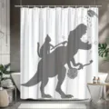 Witziger Dinosaurier Katze Duschvorhang Polyester wasserdichter Badezimmer Vorhang - Einzelner Duschvorhang 90x180cm / Muster YL-002