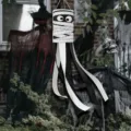 Halloween mummy windsock outdoor garden decoration with long black and white streamers - Striped Mummy (FT-009) / 10x100cm