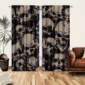 Dark gothic grunge skull pattern Halloween curtains for living room festive decoration - Black Distressed Skull Style (CL-006)
