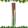Festive red and green Christmas windsock flag decorated with poinsettia flower pattern - Poinsettia Floral Vine (FT-009) / 10x100cm