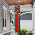 Festive Christmas windsock with vintage red truck design and red green streamers for porch - Vintage Red Truck & Barn (FT-010) / 10x100cm