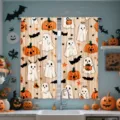 Halloween themed curtains with cute ghost and pumpkin print for festive home decor - Beige Ghost & Pumpkin Style (CL-007)
