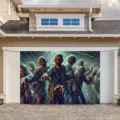 Pancarta para puerta de garaje temática de zombies de Halloween para decoración - Estilo de Malla de Alambre Zombie (CK-014) / 150x100cm