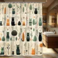Modern cartoon cat forest pattern shower curtain for bathroom decoration decor - Single Shower Curtain 90x180cm / Nordic Illustration Cat Forest (YL-009)