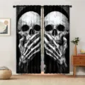 Halloween curtains featuring gothic skull digital print for bedroom decor - Black and White Skull Face-Covering Style (CL-009)