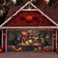 Cubierta de pancarta de puerta de garaje de Halloween con diseño de fiesta de esqueletos. - Estilo Banquete de Bruja Esqueleto (CK-016) / 150x100cm