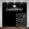 2026 afstudeerfeest achtergrond met witte 'Congratulations' tekst op zwart - Afstudeerwens (SBJ-013) / 95x75cm / Zwart