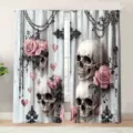 Gothic Halloween room curtains featuring digital print skulls and pink roses designs - Skull Rose Style (CL-012)