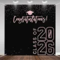 Premium roségouden achtergrond voor eindexamenfeest klas van 2026 op zwart doek - Afstudeerfeest (SBJ-015) / 95x75cm / Zwart