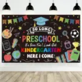 Kleurrijke achtergrond voor afstuderen van de kleuterschool voor schoolfeesten - Kleuterschool Afstuderen Thema (SBJ-009) / 95x75cm