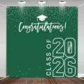 Green Class of 2026 graduation party backdrop featuring white Congratulations text - Graduation Greeting (SBJ-001) / 95x75cm / Dark Blue