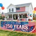 Patriotic US 250th Anniversary yard fence banner 1776-2026 with American flag design - Hole with Rope Style (SHF-001) / 30x120cm
