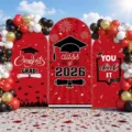 Abschluss Bogen Hintergrund Banner Party Deko Set mit roten Bögen und schönen Luftballons. - Rot Schwarz Gold Stil (SGX-008)