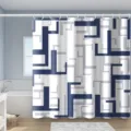 Modern geometric abstract shower curtain for bathroom partition in a clean bathroom setting - Single Shower Curtain 90x180cm / Modern Geometric Lines (YL-001)