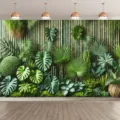 Sfondo di foresta tropicale con bambù e foglie di monstera per fotografia professionale - Paesaggio Naturale di Piante Verdi (SBJ-002) / 95x75cm