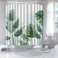 Moderner Duschvorhang im nordischen Stil mit grünem Monstera-Tropenblatt-Digitaldruck - Einzelner Duschvorhang (90x180cm) / Tropisches Pflanzenmuster (YL-001)