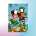 Hawaiian Luau party photo booth backdrop with hula dancer face cutouts for tropical events - 180x90cm