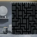 Modern black and grey geometric abstract shower curtain for contemporary bathroom decor - Single Shower Curtain 90x180cm / Black Gray Geometric Blocks (YL-002)