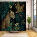 Luxuriöser Duschvorhang mit Leoparden- und Tropenblatt-Digitaldruck für das Badezimmer - Einzelner Duschvorhang (90x180cm) / Leopard und Monstera Muster (YL-005)